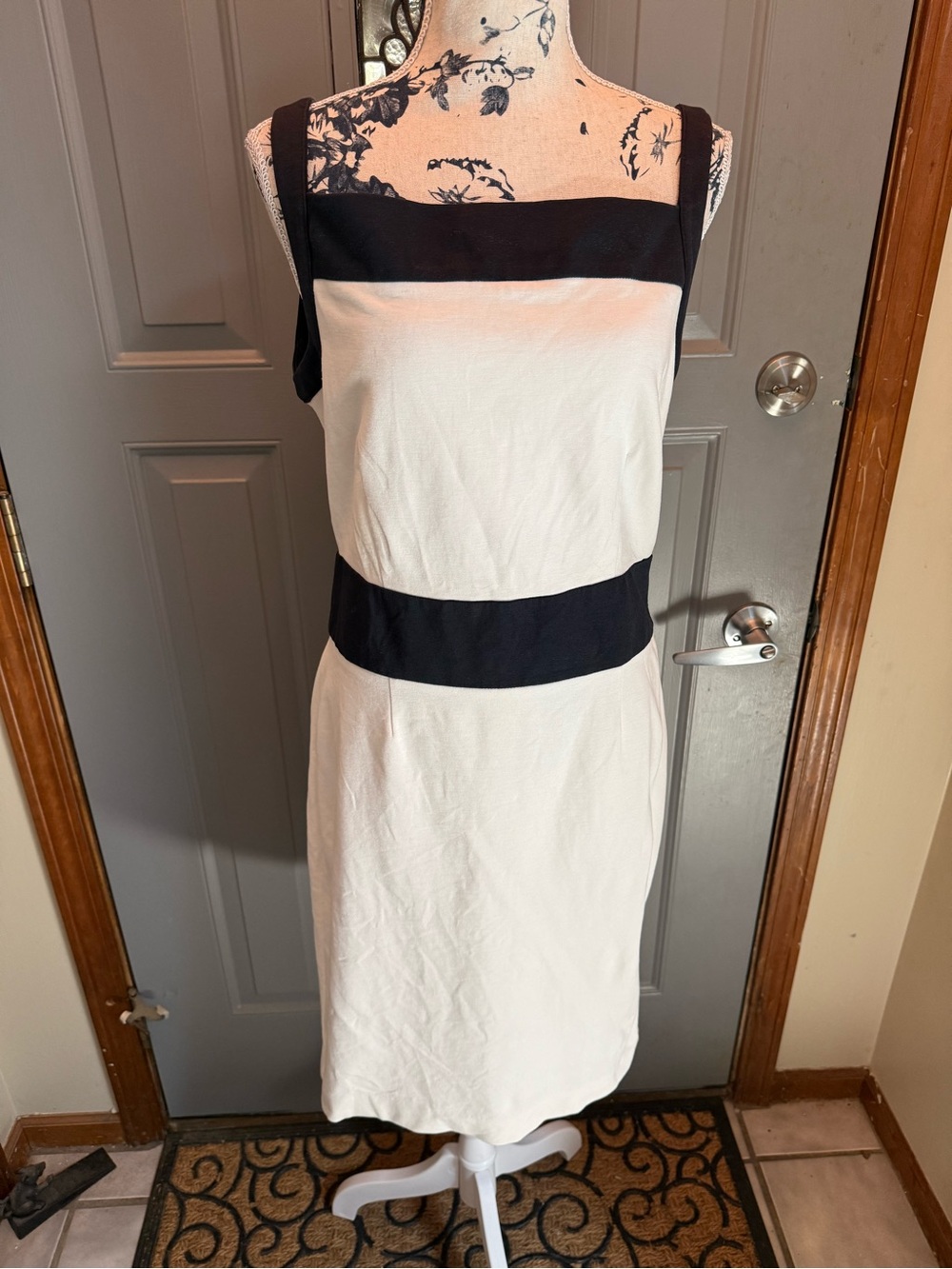 Banana Republic White Midi Dress with Black Trim-(12)